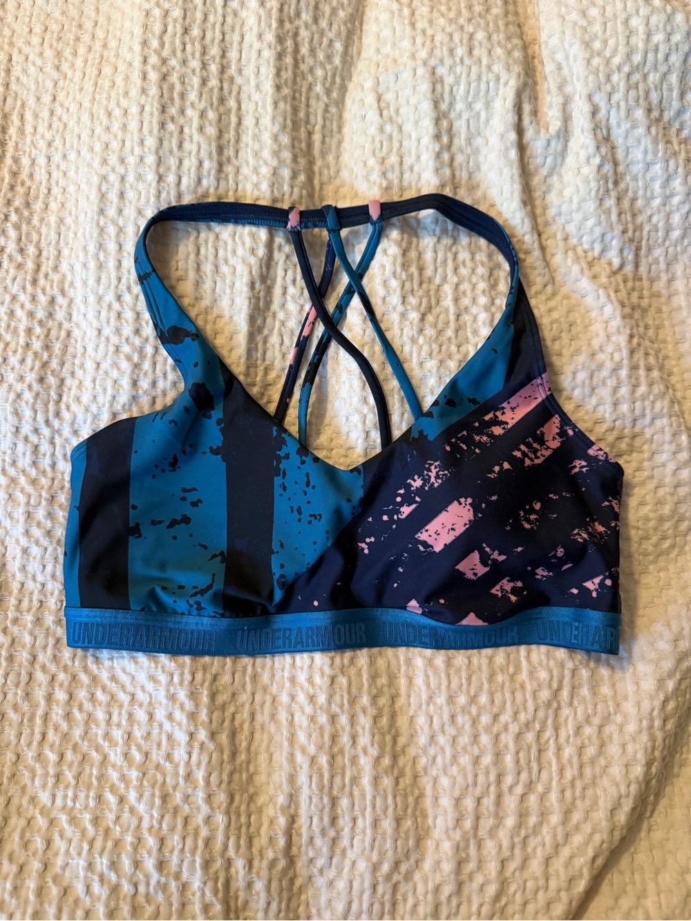 Under Armour Blue & Pink Strappy Women's Sports Bra - Large